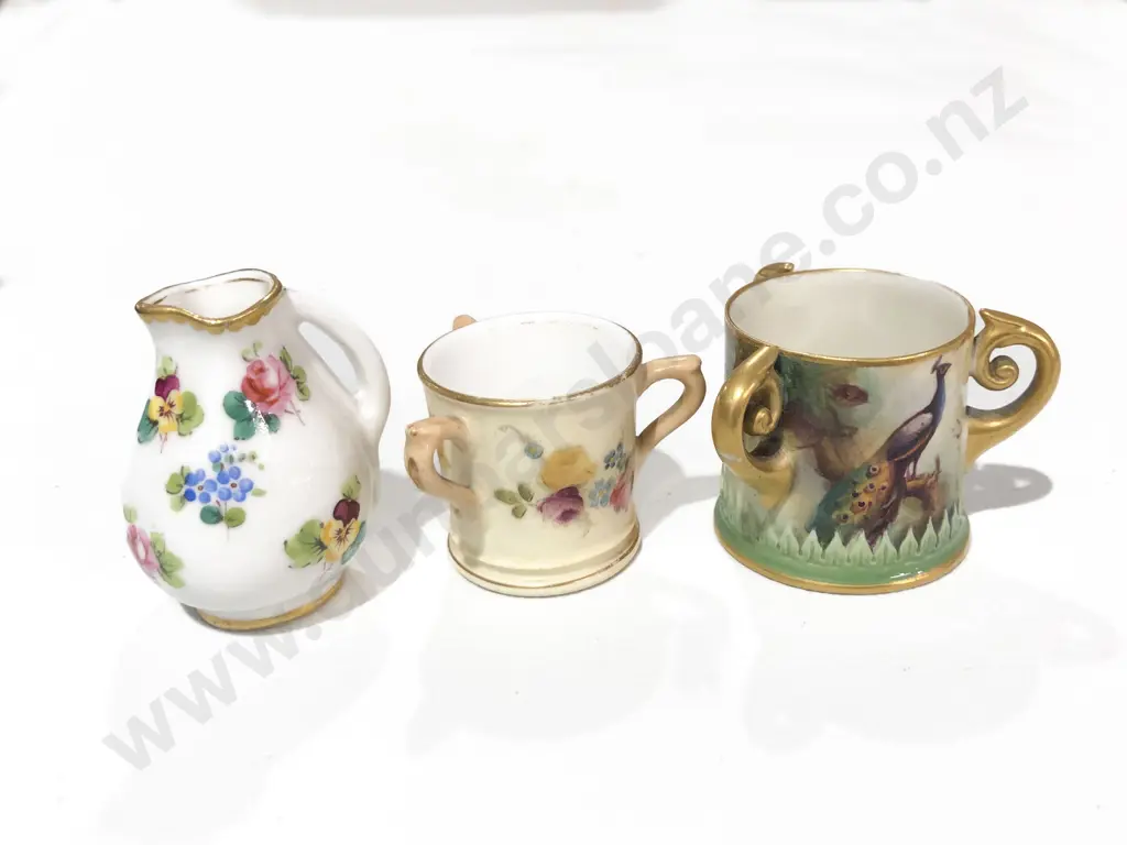 Two Miniature Royal Worcester Three Handled Cups & Miniature Royal Doulton Jug Image 1++