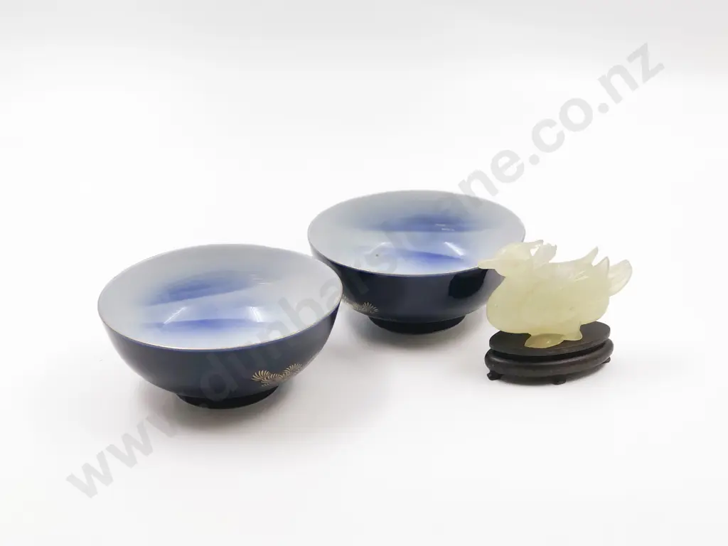 Jade Duck Ornament "Crack" Together with Two Bowls Image 1++