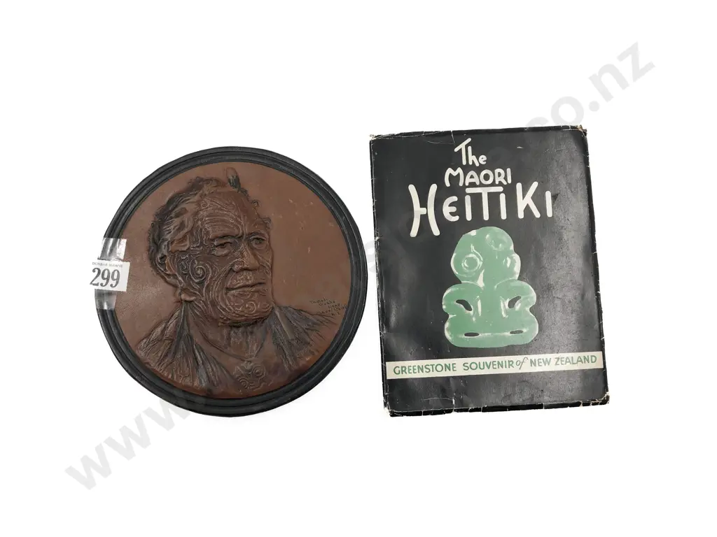 Embossed Leatherwork of Maori Chief Together with "The Maori Heitiki" Greenstone Reference Book Image 1++