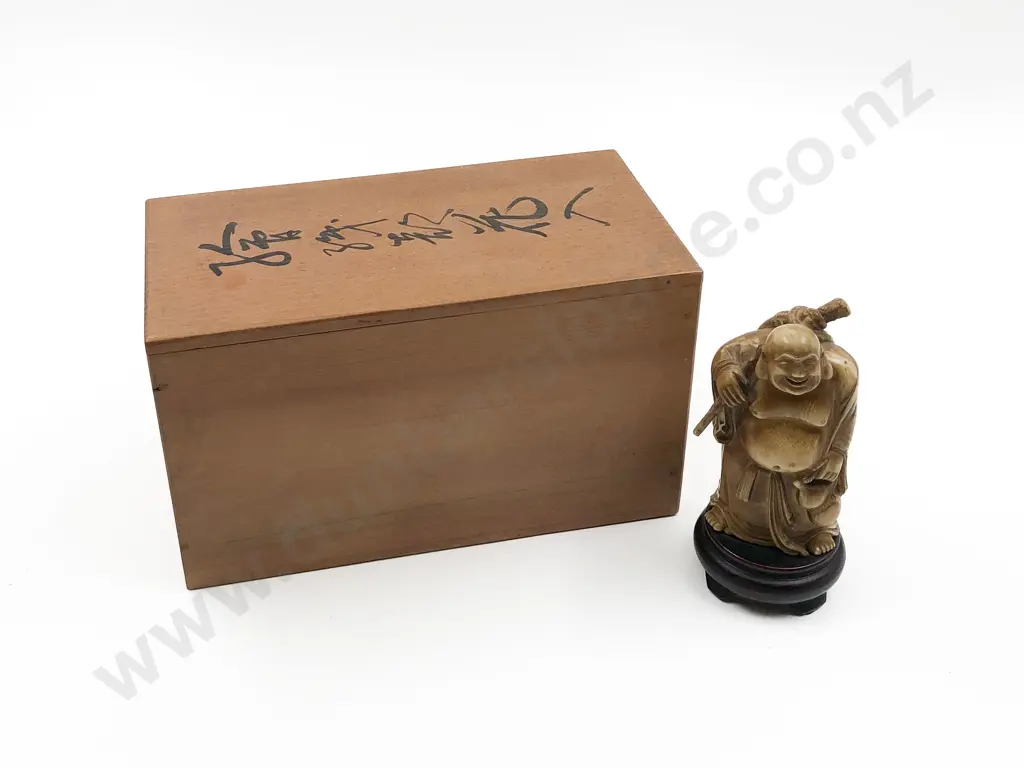 Carved Ivory of Hotei with Box Image 1++