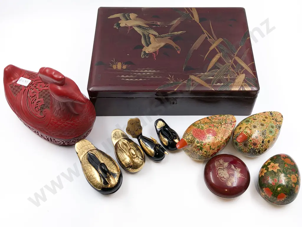 Lacquered Box Together with Assorted Bird Boxes Etc Image 1++
