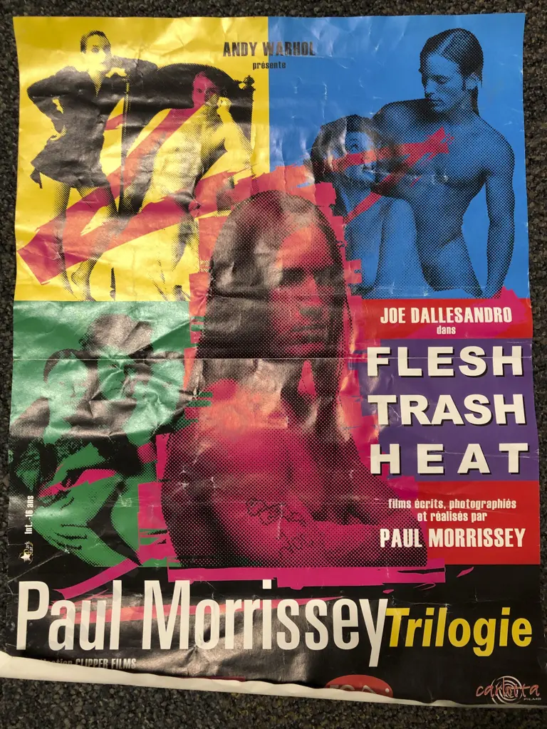 Vintage French "Andy Warhol Presente Paul Morrissey Trilogie" Poster Image 1++