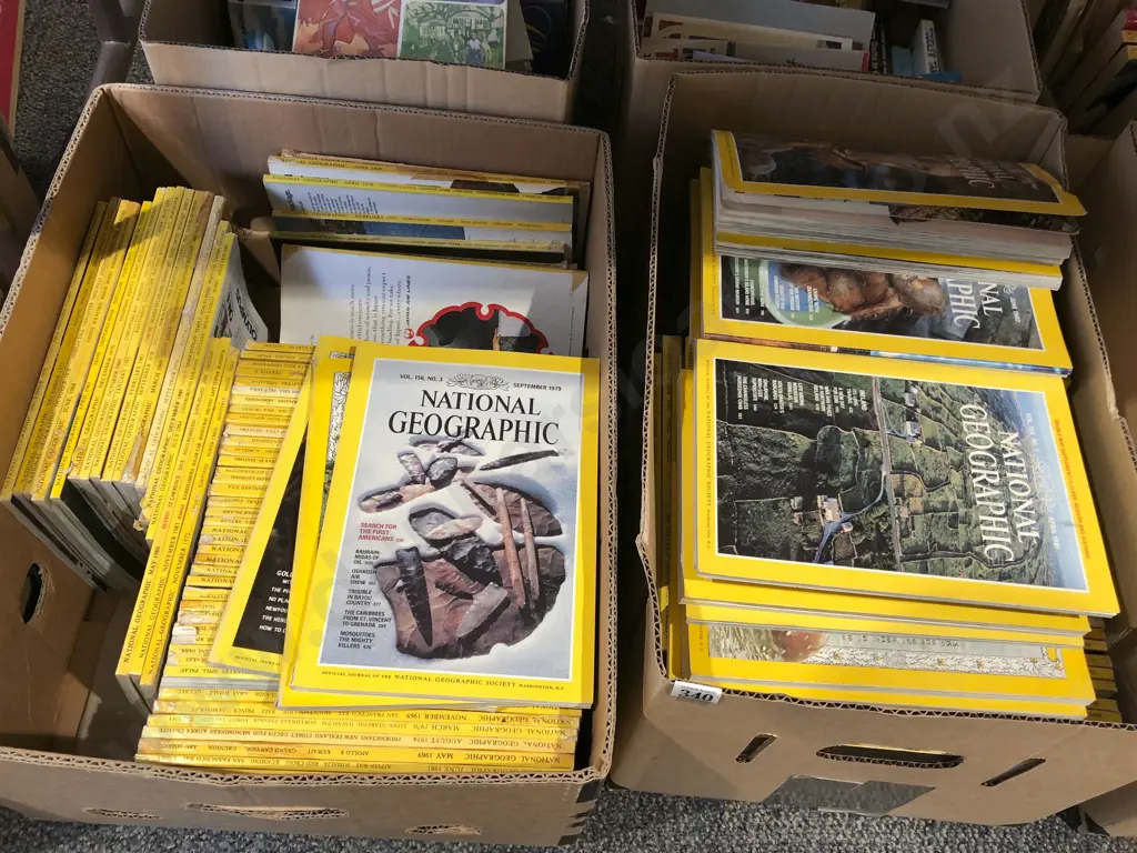 Two Boxes of Assorted National Geographic Magazines Image 1++