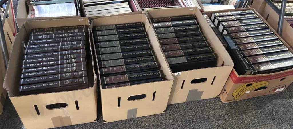 Four Boxes of Encyclopedia Britannica Volumes Image 1++