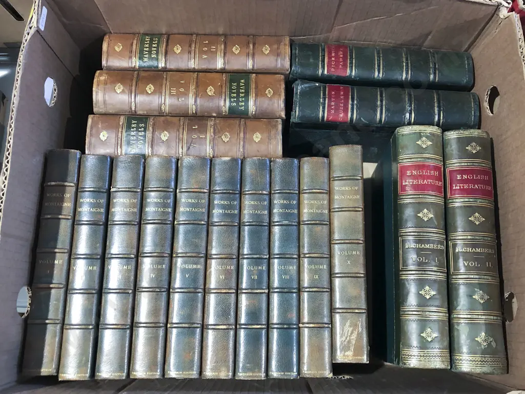 Box of Assorted Books Incl. Works of Montaigne Vols 1-10 Image 1++