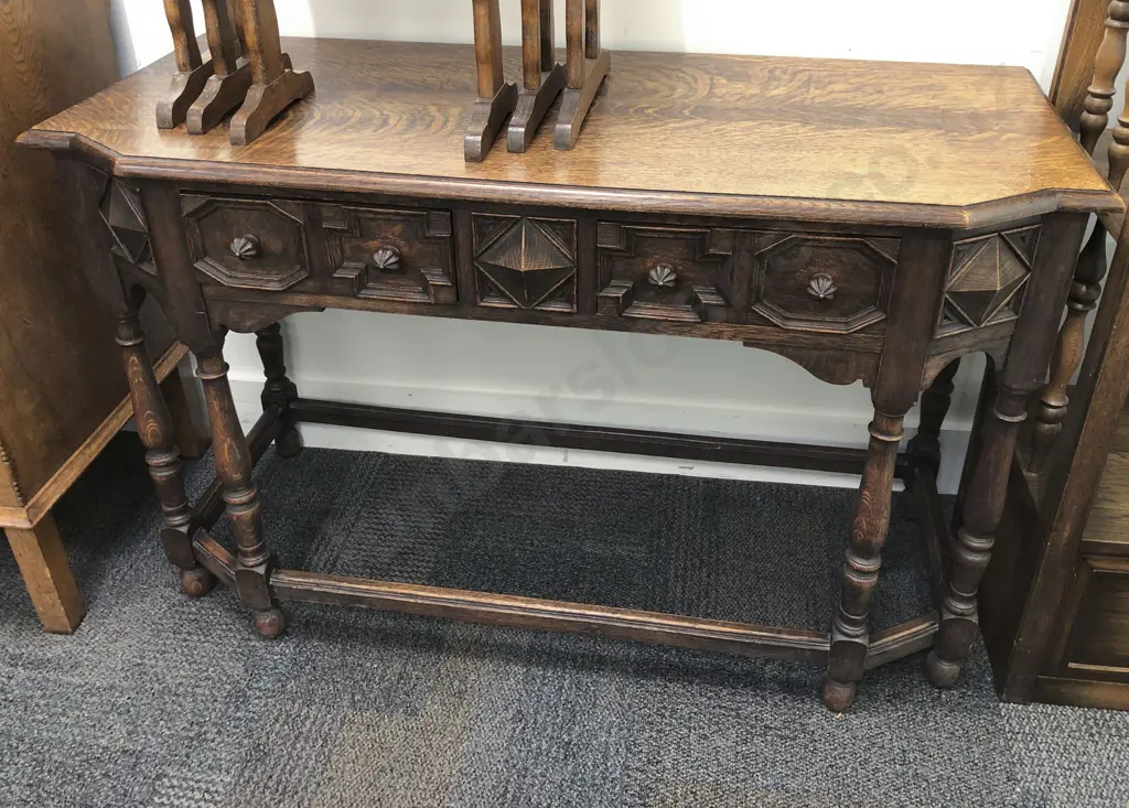Charles II StyleOak Two Drawer Side Table Image 1++