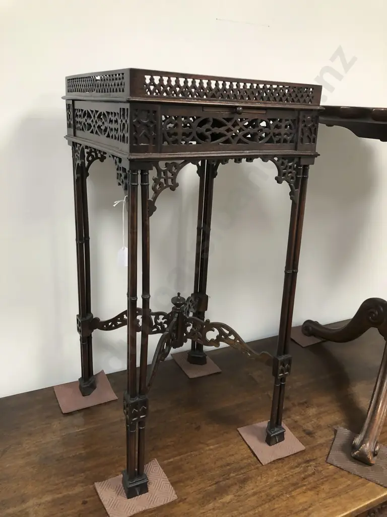 Mahogany Ornate Occasional Table with lattice Designs and Brush Slides (Minor Faults) Image 1++