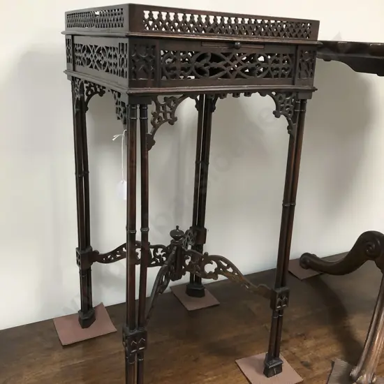 Mahogany Ornate Occasional Table with lattice Designs and Brush Slides (Minor Faults)