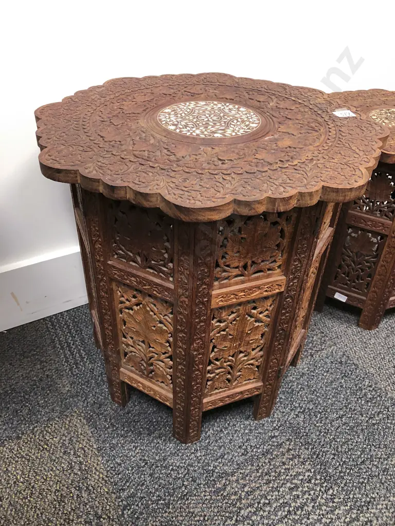 Carved and Folding Octagonal Occasional Table Image 1++