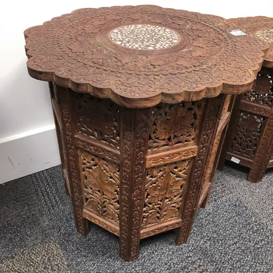 Carved and Folding Octagonal Occasional Table
