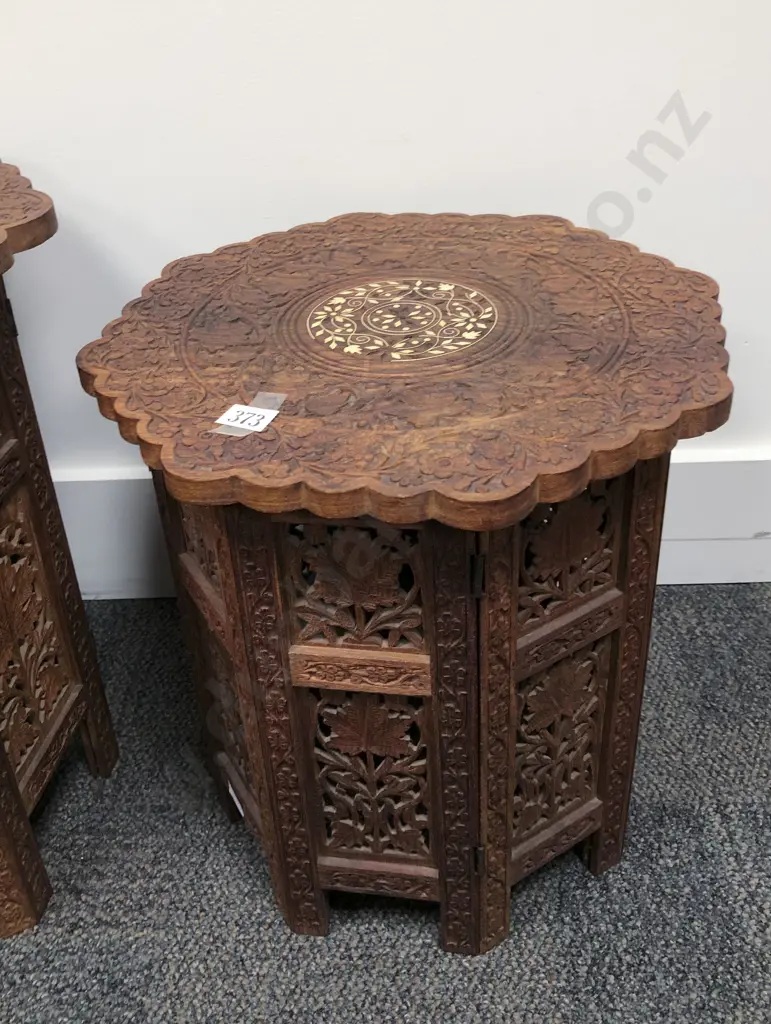 Smaller Carved and Folding Octagonal Occasional Table (Inlaid Faults) Image 1++