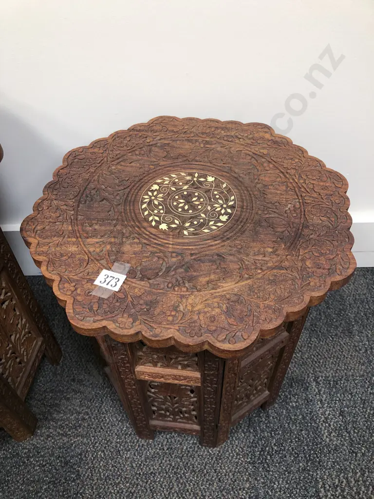 Smaller Carved and Folding Octagonal Occasional Table (Inlaid Faults) Image 1++