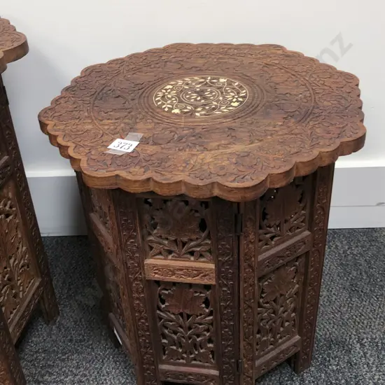Smaller Carved and Folding Octagonal Occasional Table (Inlaid Faults)