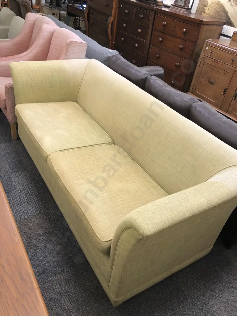 Yellow Fabric Upholstered Three Seater Sofa (Fading) Image 1++