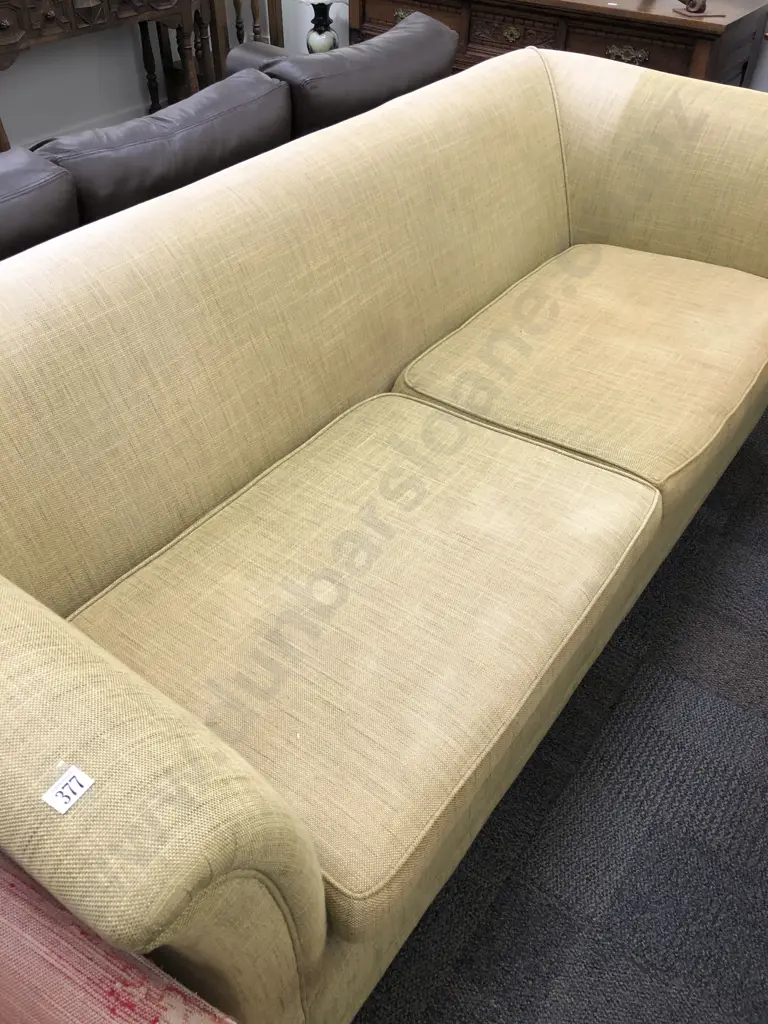Yellow Fabric Upholstered Three Seater Sofa (Fading) Image 1++