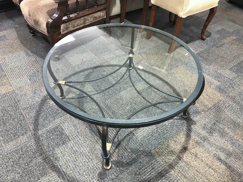 Glass Top Circular Wrought Metal Coffee Table Image 1++