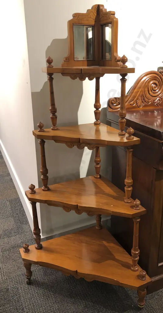 Four Tier Corner What Not with Mirrored Top Image 1++