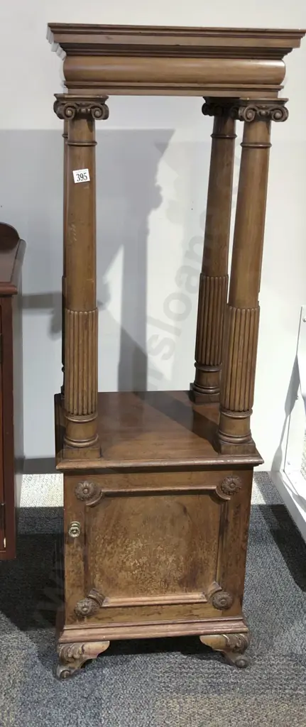 Two Tier Single Door Cabinet with Column Form Supports Image 1++