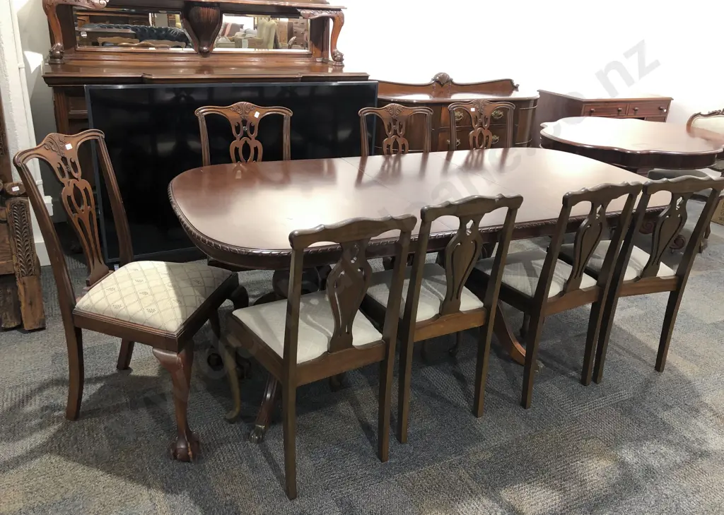 Chippendale Style Mahogany Extension Dining Table with Rope Twist Edge Together with Two Sets of Four Dining Chairs (8) Image 1++