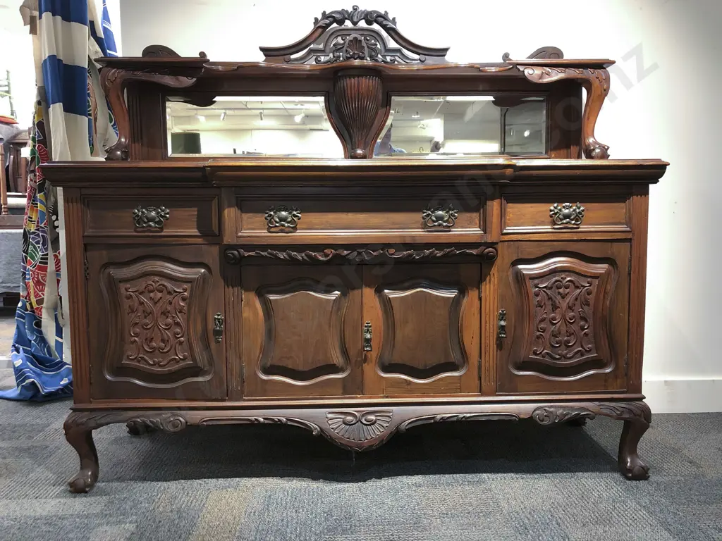 Art Nouveau Walnut Breakfront Mirror Back Sideboard (Borer) Image 1++