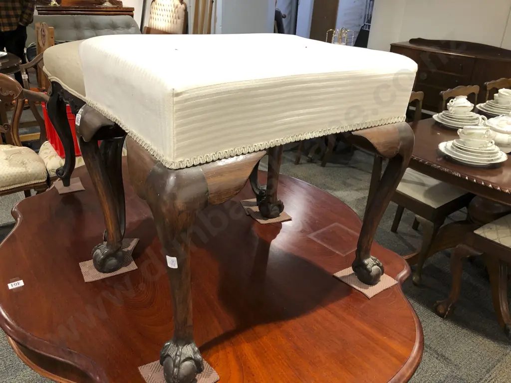 Claw and Ball Footed Upholstered Stool Image 1++