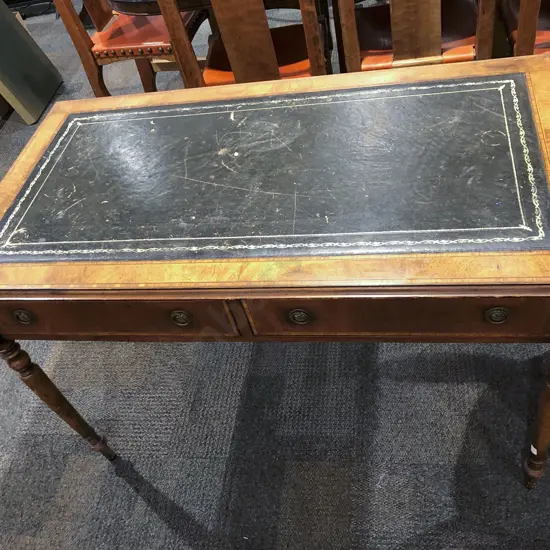 Reproduction Two Drawer Desk (Repair to Leg)