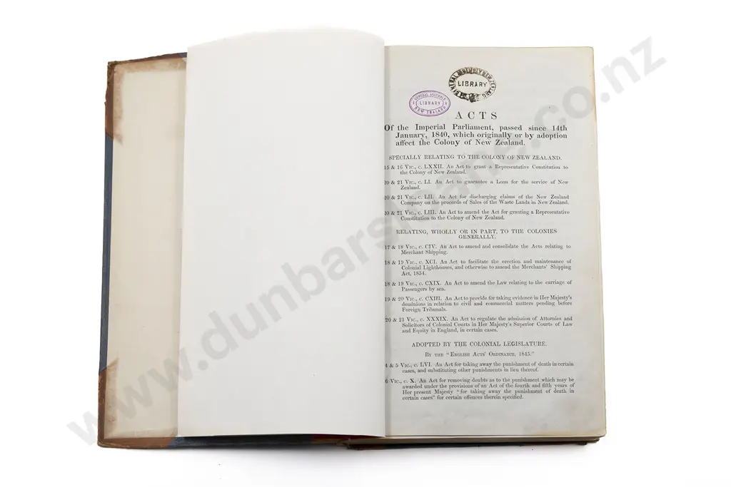 (-) Acts of the Imperial Parliament passed since 14th January 1840 which originally or by adoption affect the Colony of New Zealand Image 1++