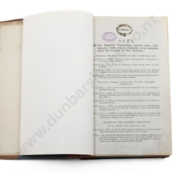 (-) Acts of the Imperial Parliament passed since 14th January 1840 which originally or by adoption affect the Colony of New Zealand