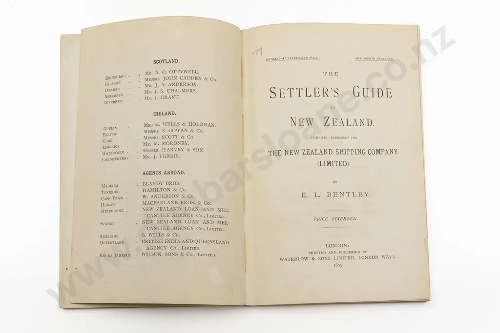 Bentley E L - The Settlers Guide To New Zealand Image 1++