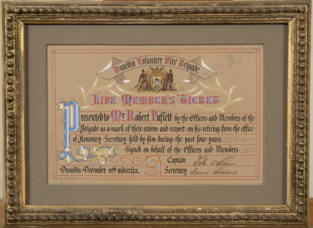 NZ Framed Dunedin Volunteer Fire Brigade Illuminated Card Image 1++