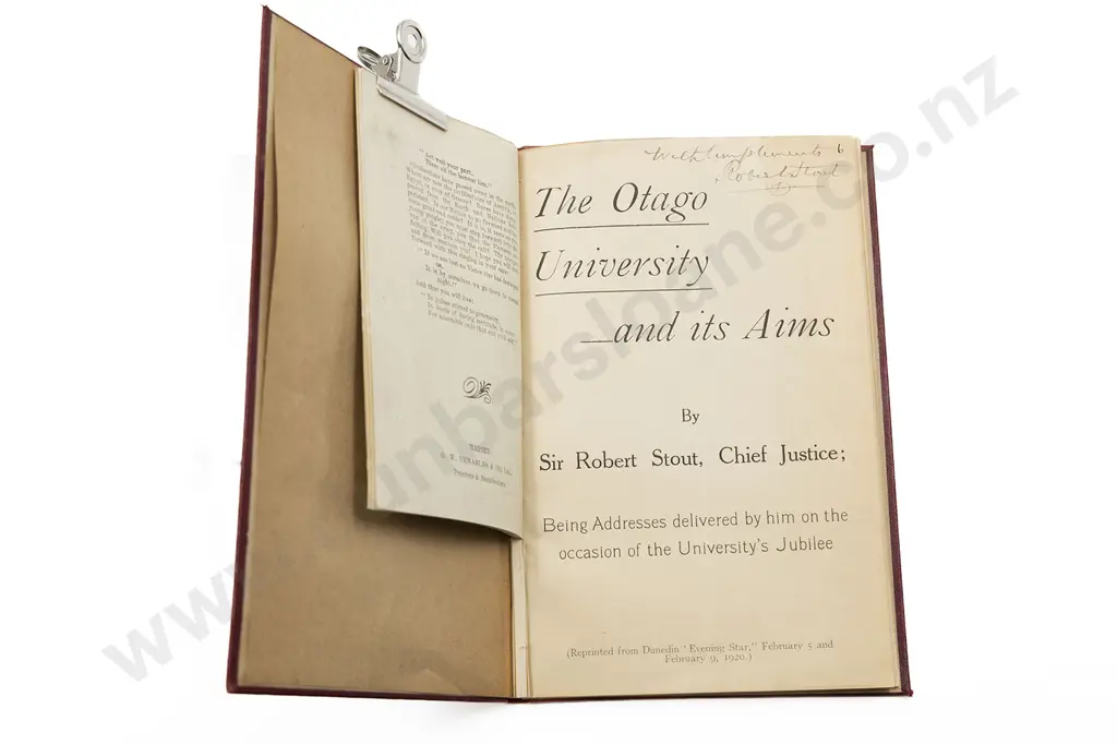 6 Bound In Address Pamphlets By Sir Robert Stout (one Signed) Image 1++