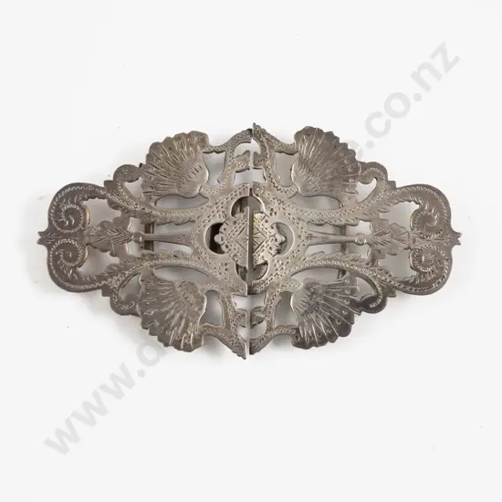 Early C20th Silver Plated Bright Cut Nurses Decorative Belt Buckle