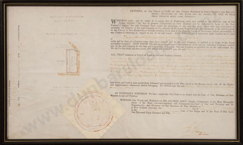 1856 Land Grant Deed To Thomas Charles Northwood Of Wairarapa Image 1++