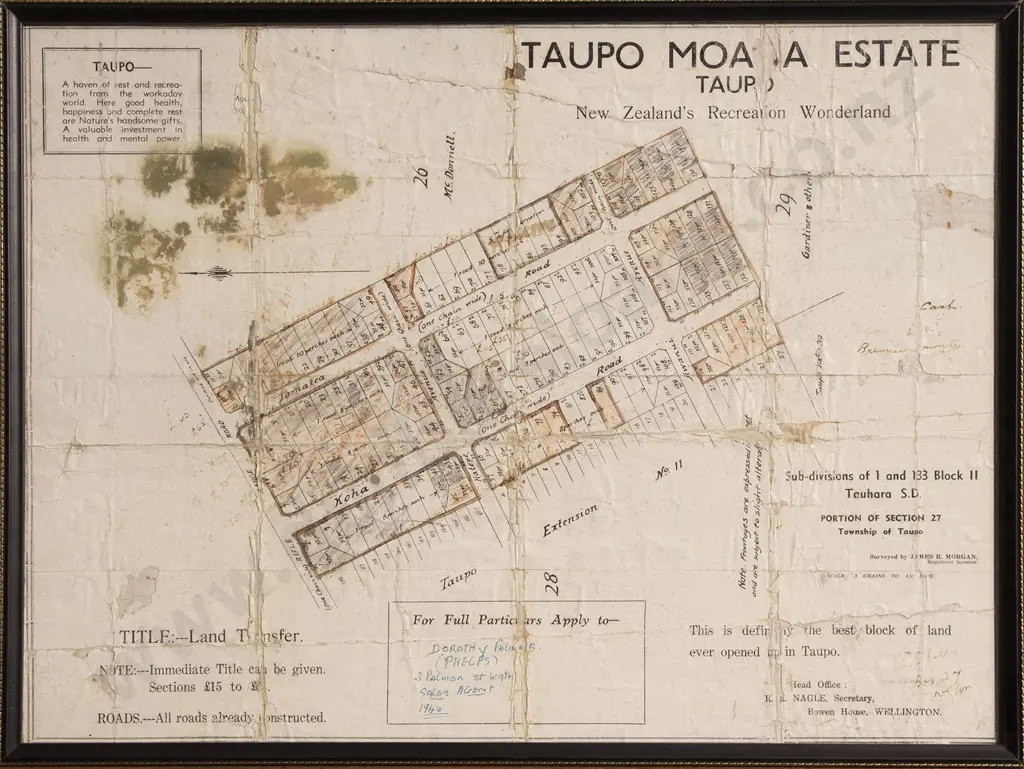 An Original 1940s Sub-Division Plan For Taupo Moana Estate Image 1++