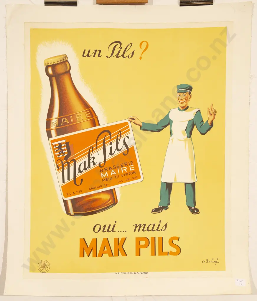 Circa 1940 Mak Pils Brasserie Marie Vintage Belgium Beer Poster By A De Loof Image 1++