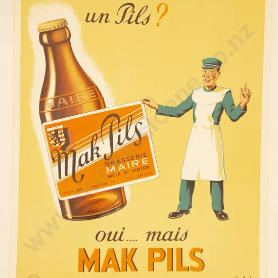 Circa 1940 Mak Pils Brasserie Marie Vintage Belgium Beer Poster By A De Loof