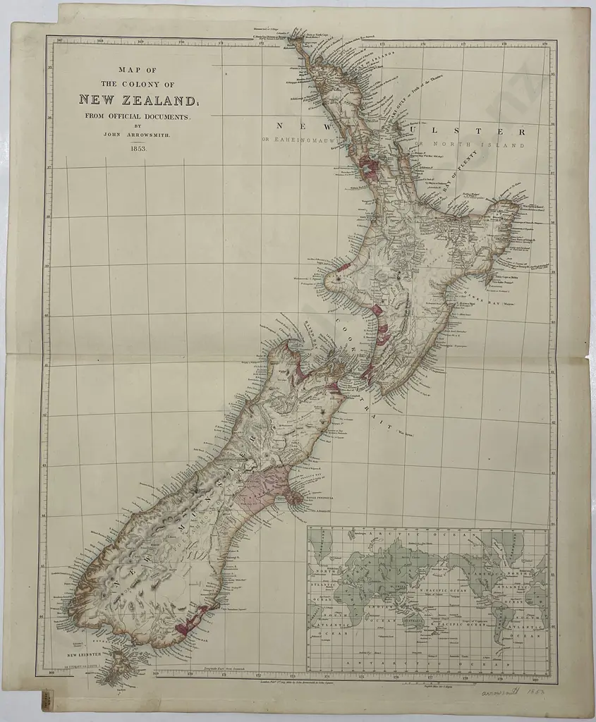 1853 Map of the Colony of New Zealand From Official Documents by John Arrowsmith Image 1++