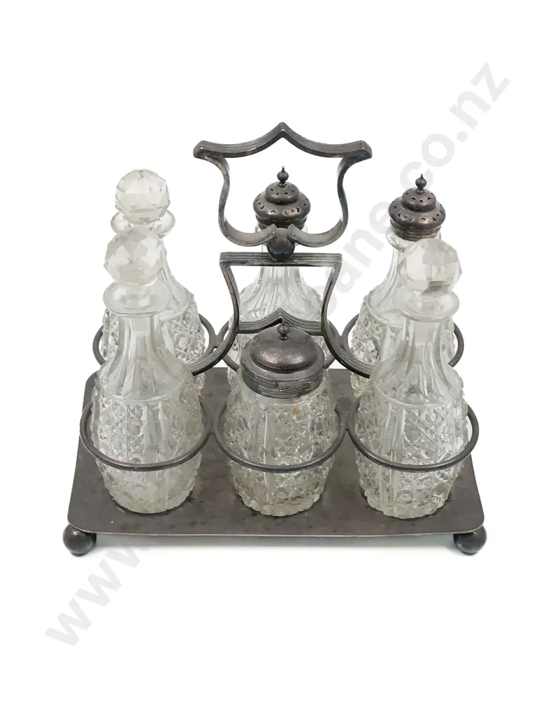 Silver Plate and Pressed Glass Cruet Set Image 1++