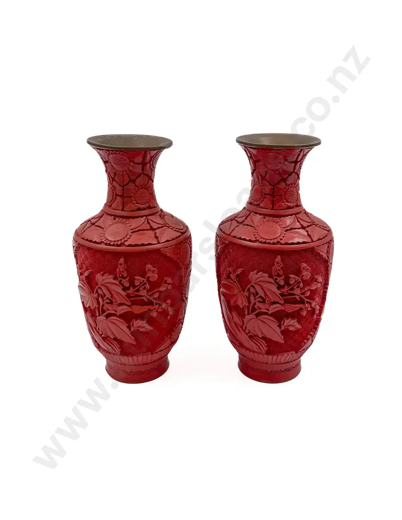 Pair of Cinnabar Lacquer Vases Image 1++