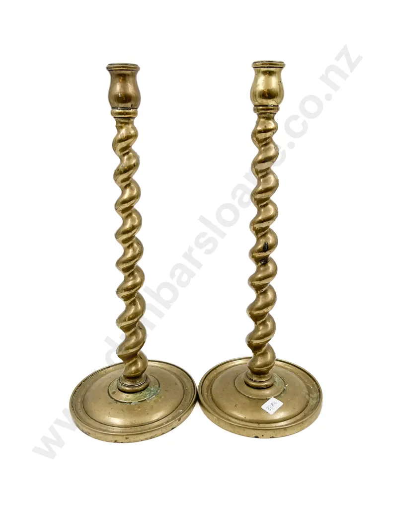 Pair of Brass Rope Twist Candlesticks Image 1++