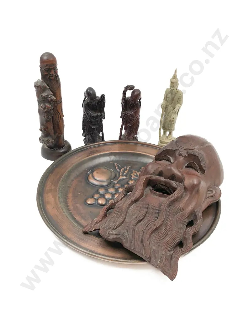 Quantity of Assorted Asian Ornaments on Copper Wall Hanging Image 1++