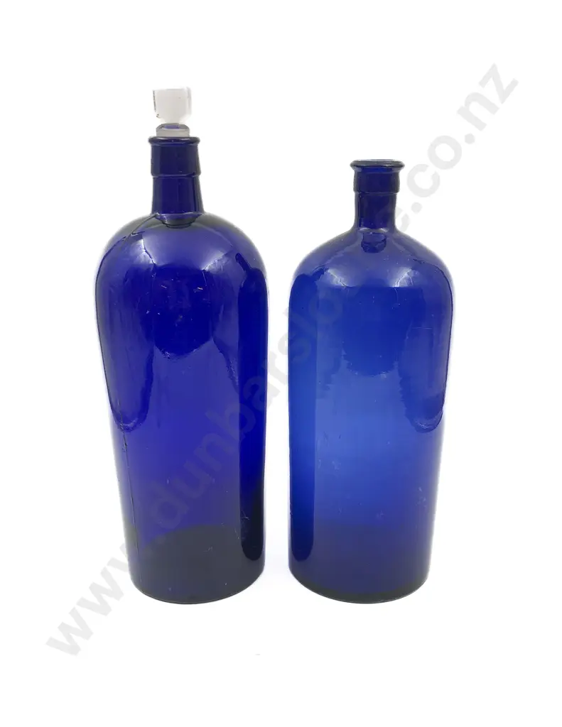 Two Blue Glass Bottles (One Missing Stopper) Image 1++