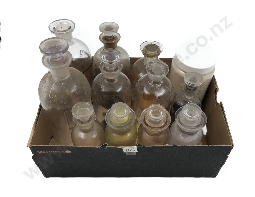 Small Box of Assorted Unlabeled Chemist Bottles Etc. Image 1++
