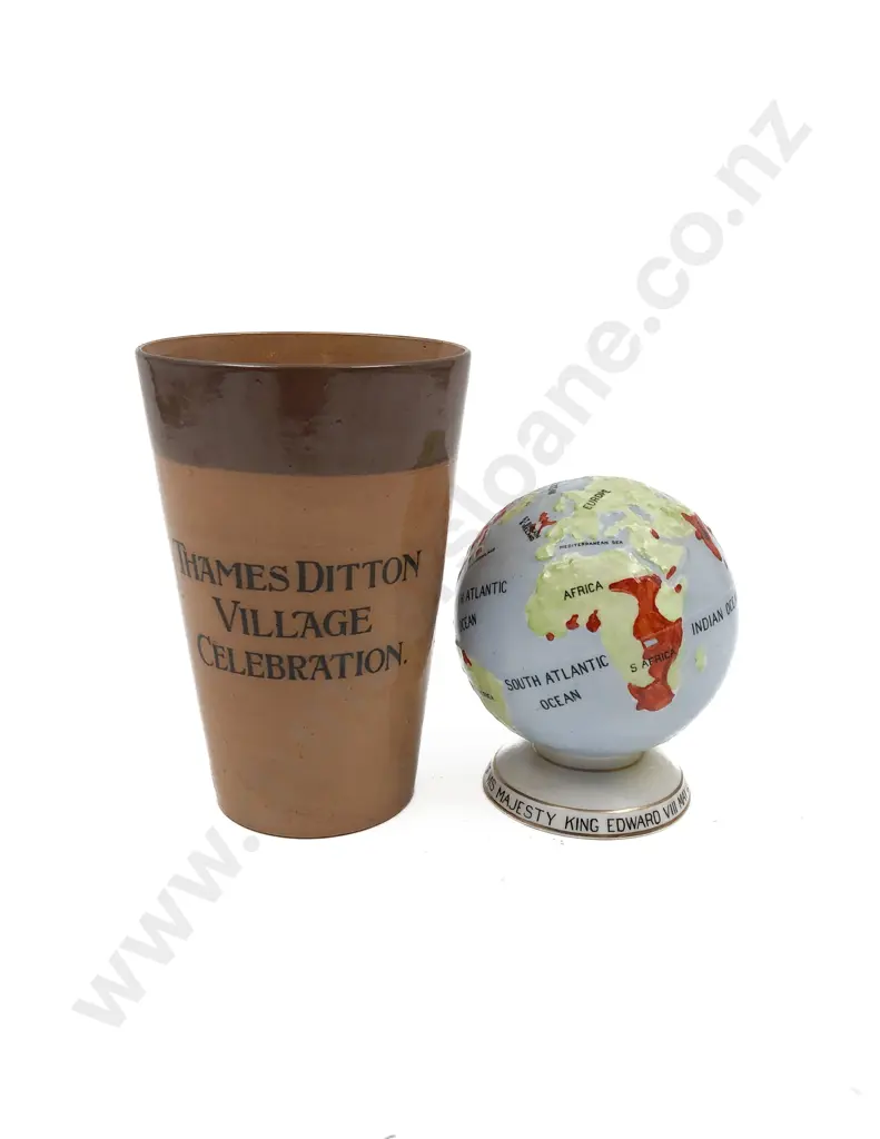 Commemorative Ware RD Tumbler (af) and Edward VIII C1936 Globe Image 1++