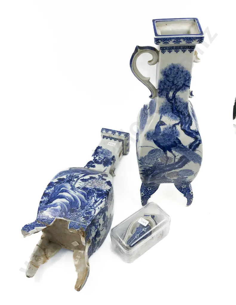Pair of Blue & White Vases (Faults) Image 1++