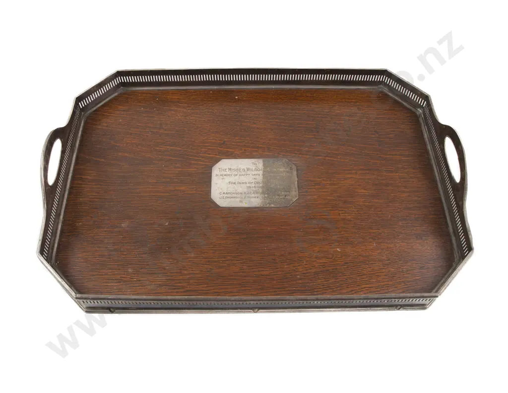 Edwardian Oak & S/P Octagonal Two Handled Drinks Tray Image 1++