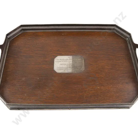 Edwardian Oak & S/P Octagonal Two Handled Drinks Tray