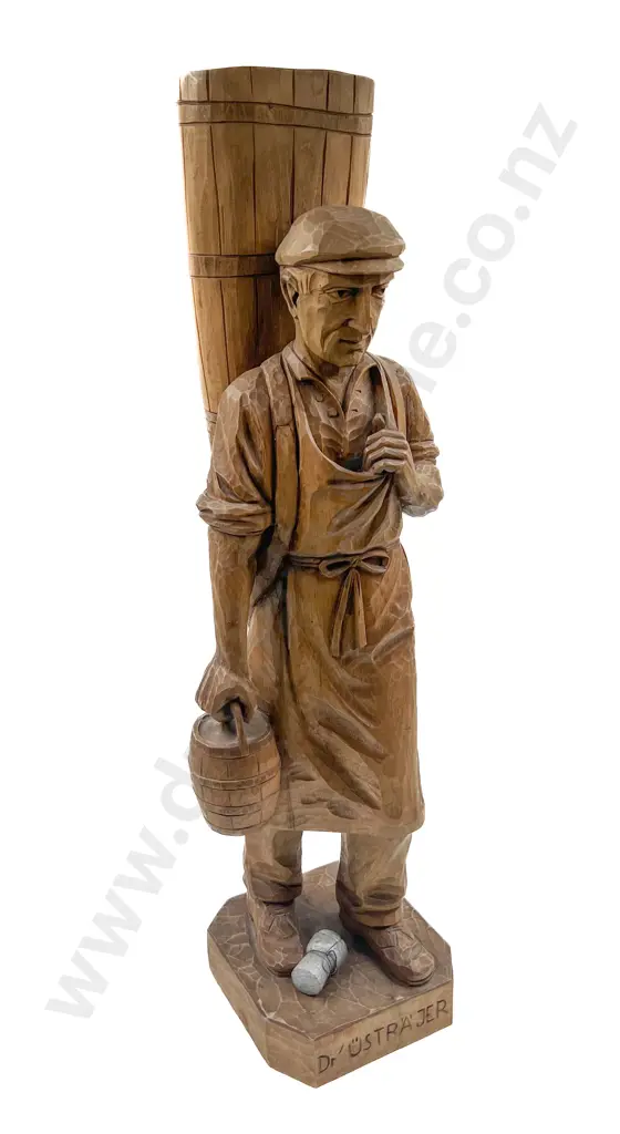 German Wooden Carving of Man Carrying Grapes Image 1++