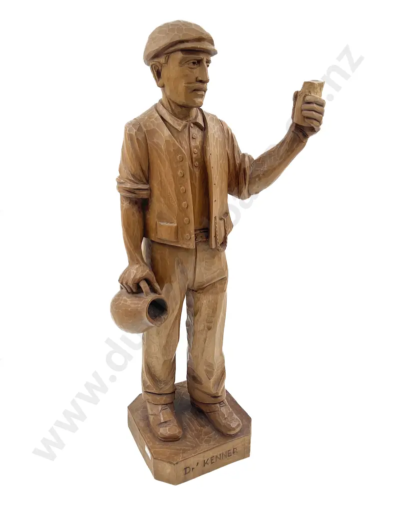 German Wooden Carving of Man With Jug Image 1++