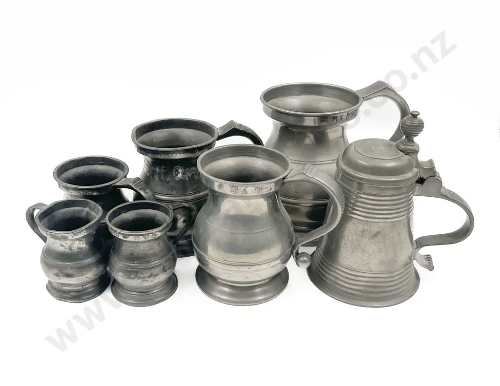 Seven Various Pewter Tankards Image 1++